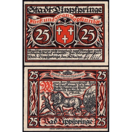 Allemagne - Notgeld - Lippspringe (Bad Lippspringe) - 25 pfennig - 28/05/1921 - Etat : SPL+