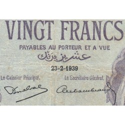 Tunisie - Pick 6b_2 - 20 francs - Série X.3292 - 23/02/1939 - Etat : TB+