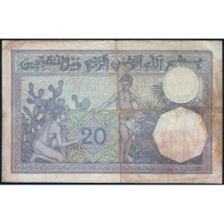 Tunisie - Pick 6b_2 - 20 francs - Série X.3307 - 16/03/1939 - Etat : TB