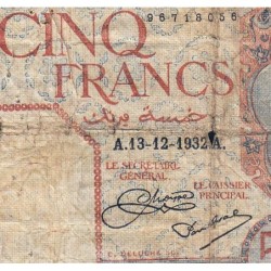 Tunisie - Pick 8a - 5 francs - Série T.3869 - 12/01/1933 - Etat : B+