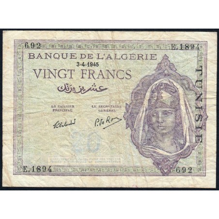 Tunisie - Pick 18 - 20 francs - Série E.1894 - 03/04/1945 - Etat : TB