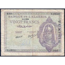 Tunisie - Pick 18 - 20 francs - Série Y.1910 - 03/04/1945 - Etat : TB-