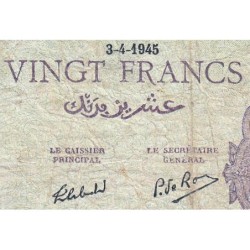 Tunisie - Pick 18 - 20 francs - Série Y.1910 - 03/04/1945 - Etat : TB-