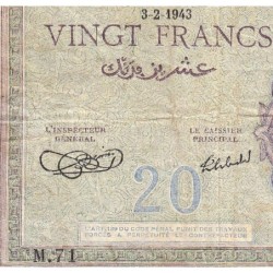 Algérie - Pick 92a_1 - 20 francs - Série M.71 - 03/02/1943 - Etat : TB