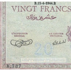 Algérie - Pick 92a_2 - 20 francs - Série K.737 - 15/04/1944 - Etat : TTB+ à SUP