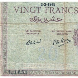 Algérie - Pick 92b - 20 francs - Série L.1651 - 02/02/1945 - Etat : B+ à TB-