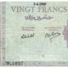 Algérie - Pick 92b - 20 francs - Série W.1807 (remplacement) - 03/04/1945 - Etat : TB-