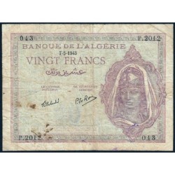 Algérie - Pick 92b - 20 francs - Série P.2012 - 07/05/1945 - Etat : B+ à TB-