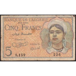 Algérie - Pick 94a - 5 francs - Série S.159 - 08/02/1944 - Etat : TB-