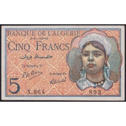 Algérie - Pick 94b - 5 francs - Série X.864 - 02/10/1944 - Etat : TTB+