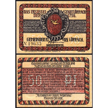 Allemagne - Notgeld - Lörrach - 50 pfennig - Type 4 - 1922 - Etat : NEUF