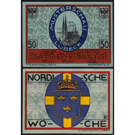 Allemagne - Notgeld - Lübeck - 50 pfennig - Série B - 01/09/1921 - Etat : SPL