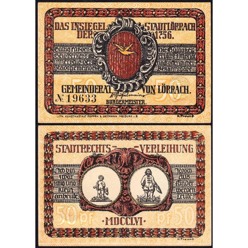 Allemagne - Notgeld - Lörrach - 50 pfennig - Type 1 - 1922 - Etat : NEUF