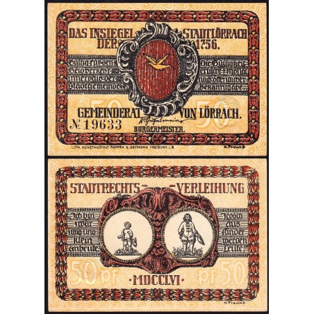 Allemagne - Notgeld - Lörrach - 50 pfennig - Type 1 - 1922 - Etat : NEUF