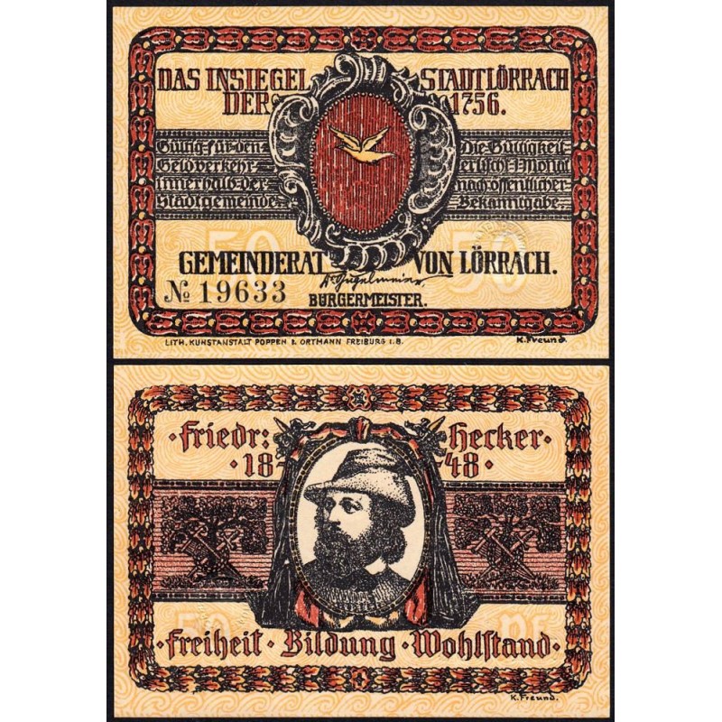 Allemagne - Notgeld - Lörrach - 50 pfennig - Type 2 - 1922 - Etat : NEUF