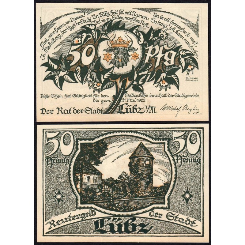 Allemagne - Notgeld - Lübz - 50 pfennig - 1922 - Etat : NEUF