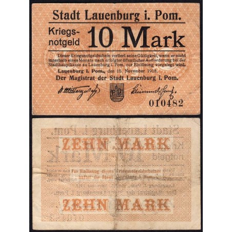 Pologne - Notgeld - Lauenburg (Lebork) - 10 mark - 15/11/1918 - Etat : TTB