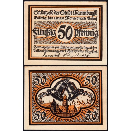 Pologne - Notgeld - Marienburg (Malbork) - 50 pfennig - 11/07/1920 - Etat : SPL+