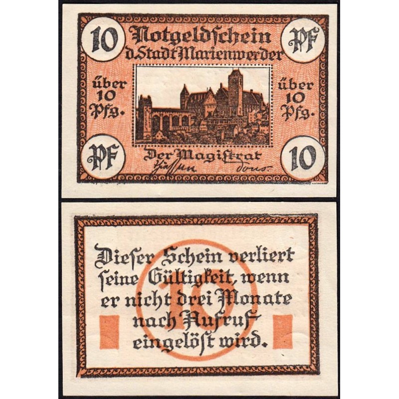 Pologne - Notgeld - Marienwerder (Kwidzyn) - 10 pfennig - 1920 - Etat : pr.NEUF