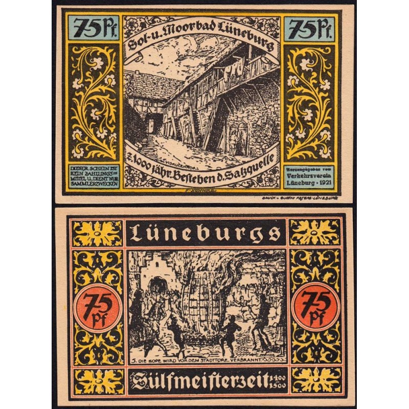 Allemagne - Notgeld - Lüneburg - 75 pfennig - Type 5 - Fond bleu - 1921 - Etat : NEUF