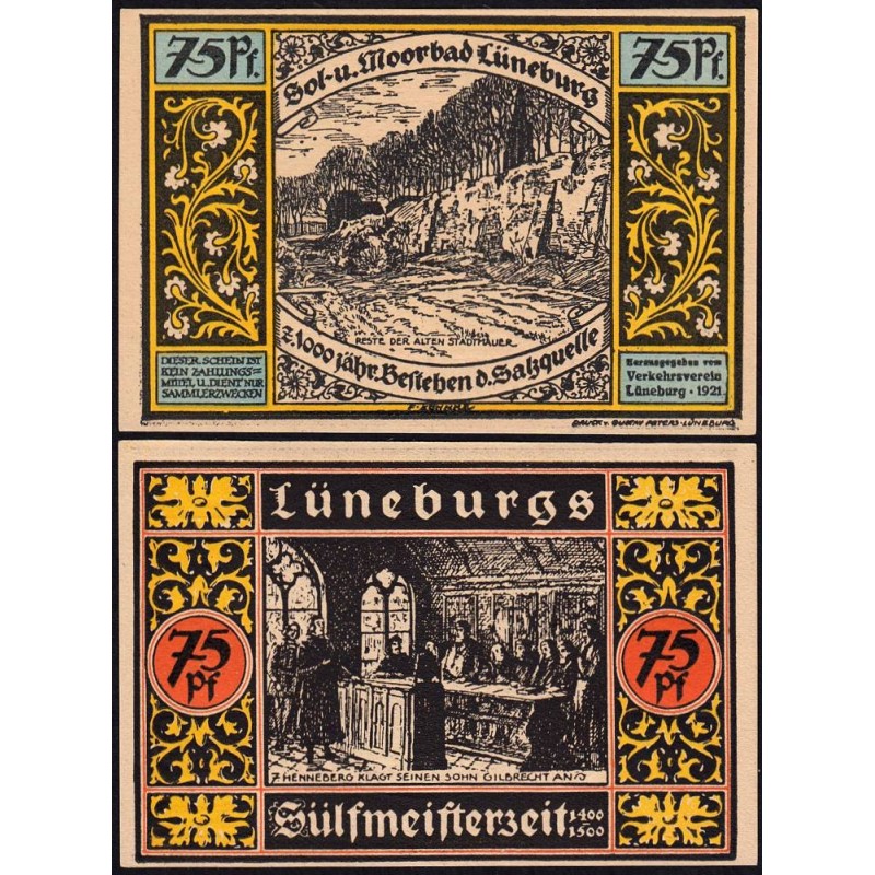 Allemagne - Notgeld - Lüneburg - 75 pfennig - Type 7 - Fond bleu - 1921 - Etat : SPL+