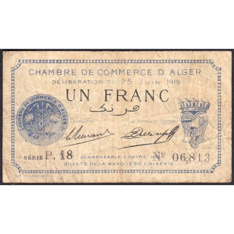 Algérie - Alger 137-12 - 1 franc - Série P.18 - 25/06/1919 - Etat : TB