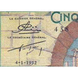 Tunisie - Pick 28_2 - 500 francs - Série X.179 - 04/01/1952 - Etat : TB+