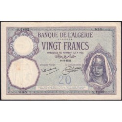 Algérie - Pick 78b - 20 francs - Série S.1882 - 14/09/1925 - Etat : TTB