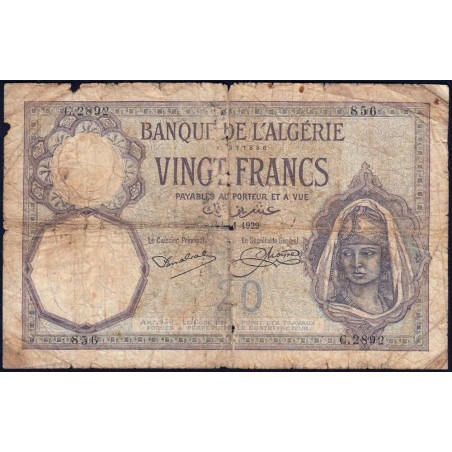 Algérie - Pick 78b - 20 francs - Série C.2892 - 19/01/1929 - Etat : AB