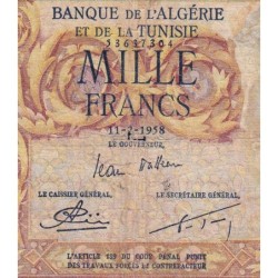 Algérie - Pick 107b_2 - 1'000 francs - Série N.2146 - 11/02/1958 - Etat : B-