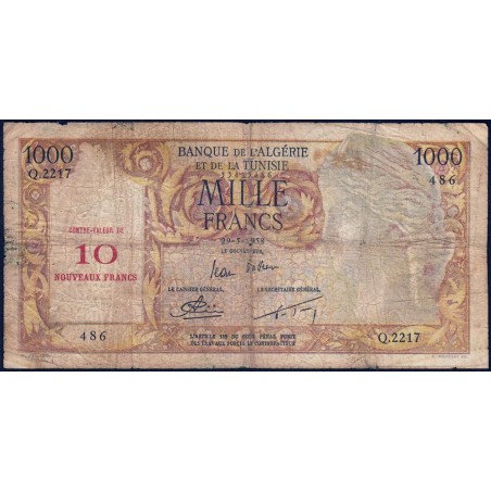 Algérie - Pick 112 - 10 nouv. francs sur 1'000 francs - Série Q.2217 - 29/05/1958 - Etat : B-