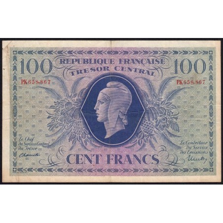 VF 06-01c - 100 francs - Trésor central - 1943 - Série PK - Etat : TTB