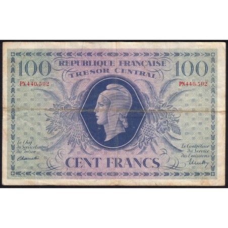 VF 06-01f - 100 francs - Trésor central - 1943 - Série PN - Etat : TB+