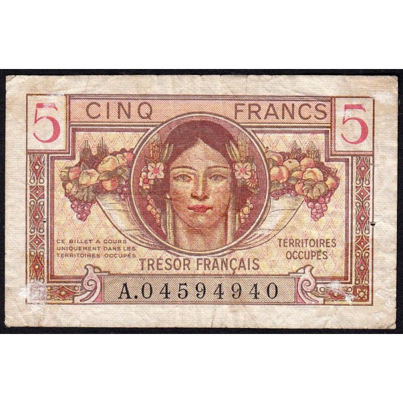 VF 29-01 - 5 francs - Trésor français - Territoires occupés - 1947 - Série A - Etat : TB-