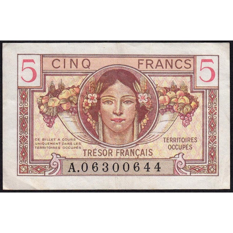 VF 29-01 - 5 francs - Trésor français - Territoires occupés - 1947 - Série A - Etat : TTB+