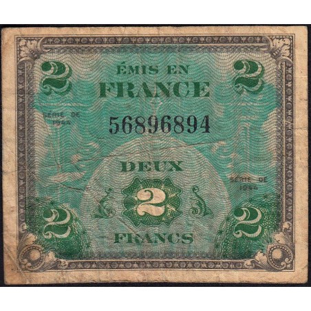 VF 16-01 - 2 francs - Drapeau - 1944 - Sans série - Etat : B