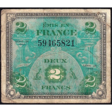 VF 16-01 - 2 francs - Drapeau - 1944 - Sans série - Etat : TB-