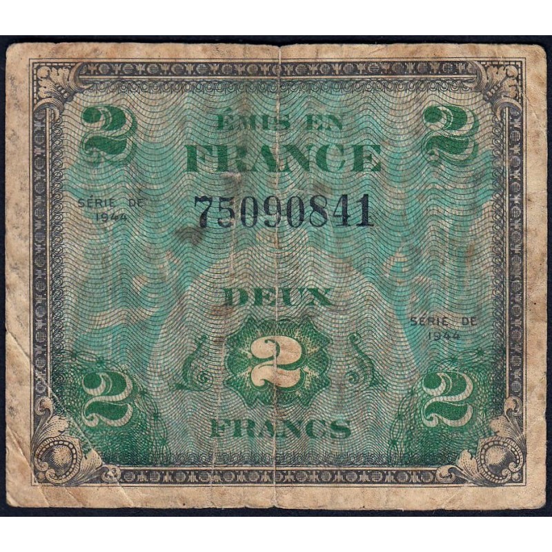 VF 16-01 - 2 francs - Drapeau - 1944 - Sans série - Etat : B-