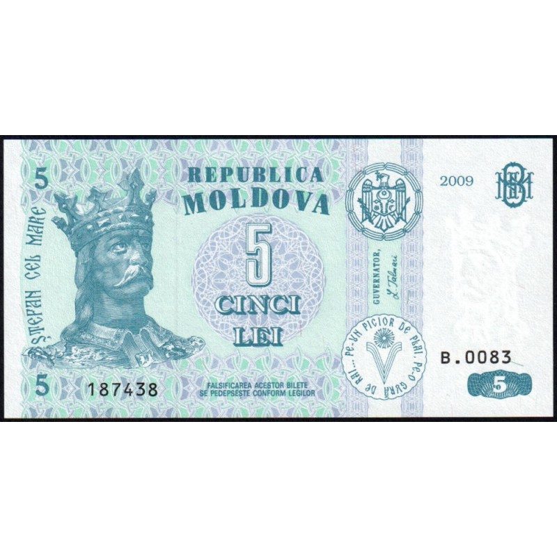 Moldavie - Pick 9f - 5 lei - Série B.0083 - 2009 - Etat : NEUF