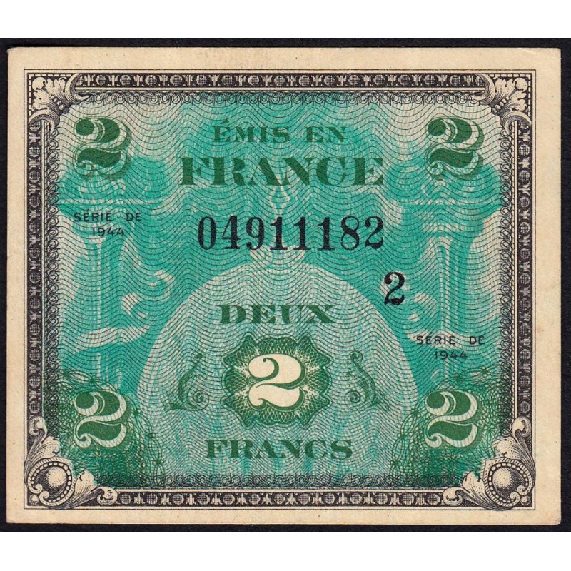 VF 16-02 - 2 francs - Drapeau - 1944 - Série 2 - Etat : SPL