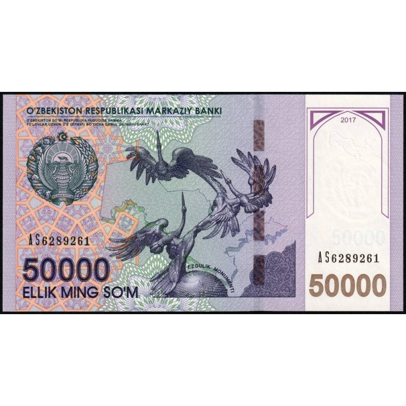 Ouzbékistan - Pick 85 - 50'000 som - Série AS - 2017 - Etat : NEUF