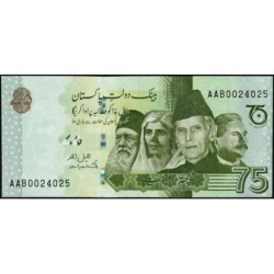 Pakistan - Pick 56_1 - 75 rupees - Série AAB - 2022 - Commémoratif - Etat : NEUF