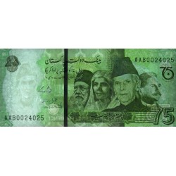 Pakistan - Pick 56_1 - 75 rupees - Série AAB - 2022 - Commémoratif - Etat : NEUF