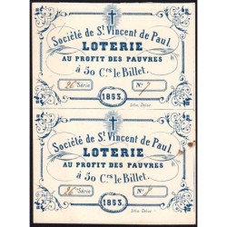 1853 - Toulouse - Loterie - Société de St. Vincent de Paul - 2 x 50 centimes - Etat : TTB+