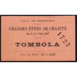 1897 - Marennes - Tombola - Fête de Charité - 0,20 franc - TTB