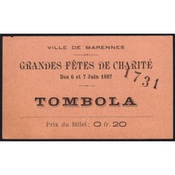 1897 - Marennes - Tombola - Fête de Charité - 0,20 franc - TTB+