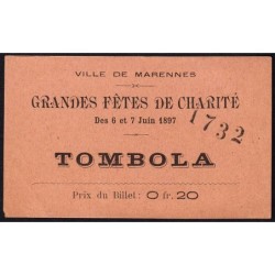 1897 - Marennes - Tombola - Fête de Charité - 0,20 franc - TB+