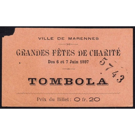 1897 - Marennes - Tombola - Fête de Charité - 0,20 franc - B-