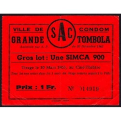 1962 - Ville de Condom - Grande Tombola - 1 franc - TB+