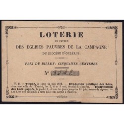 1872 - Orléans - Loterie - Eglises Pauvres de la Campagne - 50 centimes - SUP